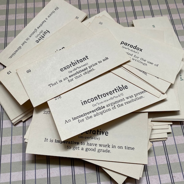 cartes de vocabulaire vintage, latin, anglais, français et espagnol