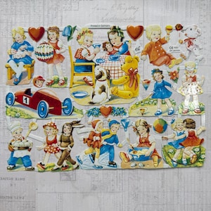 German scrap - children with flowers 50’s  illustrations. Die-cuts, ephemera, relief paper, nostalgic, paper craft, decoration, scrapbook