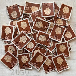 Brown 95 cent stamps, Queen Juliana Vintage used stamps for collage, art projects, journaling etc. Dated 1953-1967