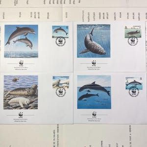 Beautiful WWF envelopes with matching stamps. Set of 4 official first day covers  Guernsey 1990