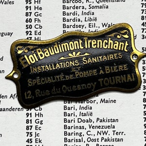 Vintage brass name plates | Bathroom Fittings / plumber company, name plates from France 1950&#39;s - 60&#39;s - Tournai