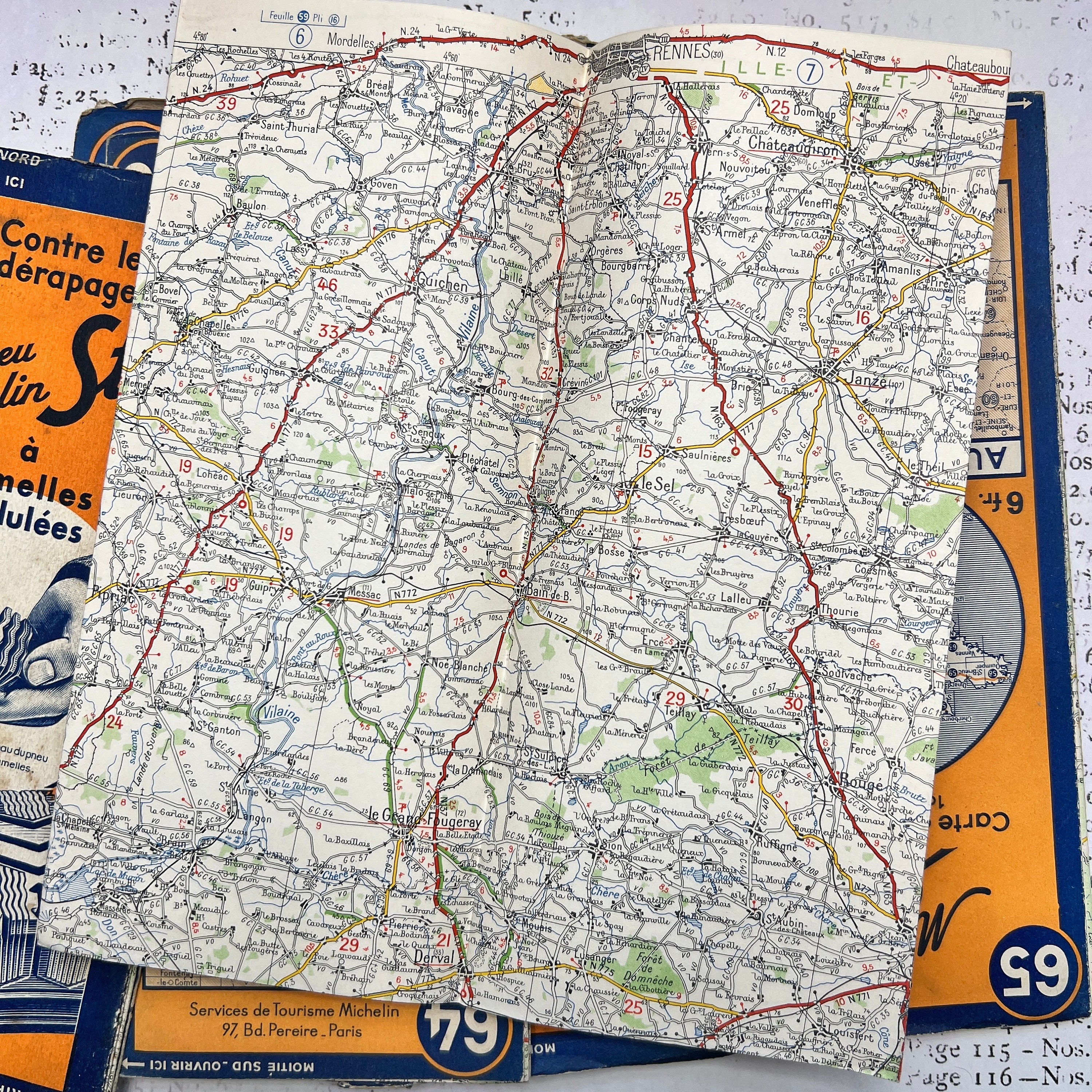 Vintage Michelin Road Maps of France, French Regions