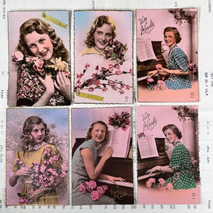 Cartoline anni '50, usate. Signora vintage, cartoline da donna. Old & Original, donna, donne, carte rosa