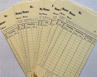 Vintage time registration cards from Germany. Journaling cards. Ephemera junk journal vintage style. Planner insert cards