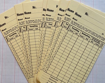 Schede di registrazione del tempo d&#39;epoca dalla Germania. Schede di diario.  Diario di cose inutili in stile vintage. Schede di inserimento del planner