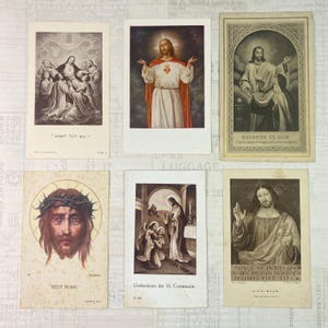 Cards with religious  illustrations. Set of 6. Holy Cards, Bible markers, religion ephemera, prayer cards, journaling.
