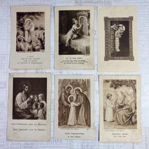 Cards with religious children’s  illustrations. Set of 6. Holy Cards, Bible markers, religion ephemera, prayer cards, journaling.