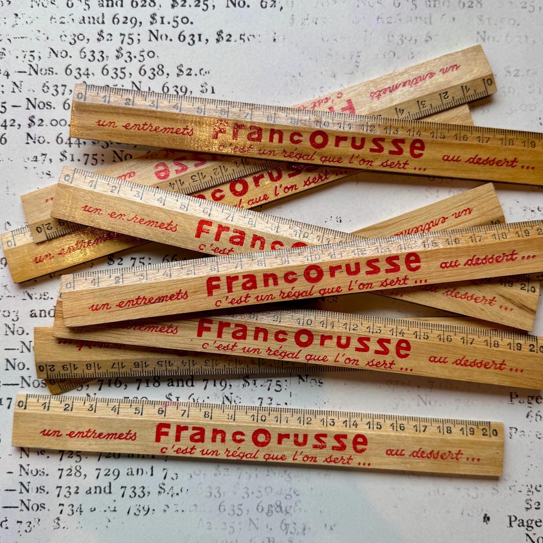 Vintage French Wooden Ruler With Red Typography, Francorusse Desserts ...
