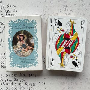 Full deck Vintage playing cards with Empress Eugénie de France. Game cards, complete set, old stack 53 pcs. NOS rare.