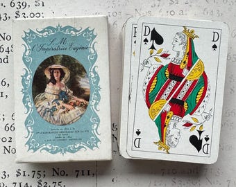 Full deck Vintage playing cards with Empress Eugénie de France. Game cards, complete set, old stack 53 pcs. NOS weird.