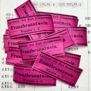 Pharmacy Labels. Old medicine labels, prop, mixed media, journaling. Vintage Apotheke, pink pharmacy labels. French brandy