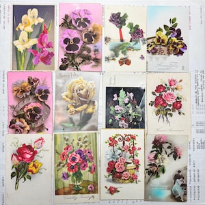 Lotto con 12 cartoline d'epoca - bellissime cartoline con fiori. Vecchie cartoline floreali usate.