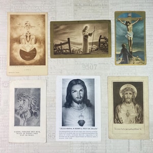 Carte con illustrazioni religiose. Set di 6. Immaginette sacre, pennarelli per Bibbia, materiale religioso effimero, santini, diari.
