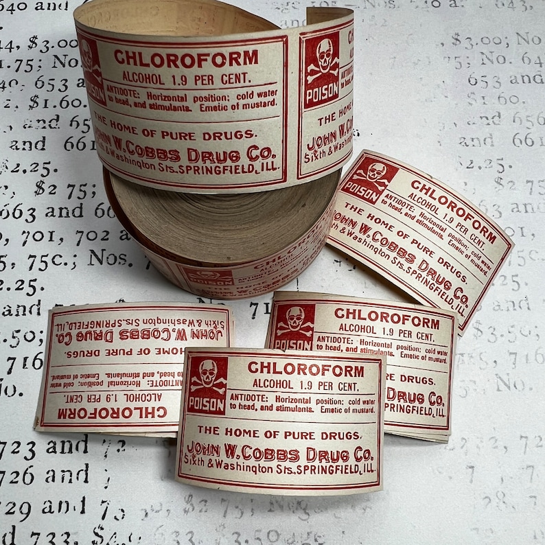 Vintage Pharmacy Labels- Rare Gummed Chloroform Labels Apothecary ...