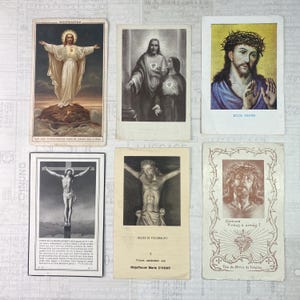 Cards with religious  illustrations. Set of 6. Holy Cards, Bible markers, religion ephemera, prayer cards, journaling.