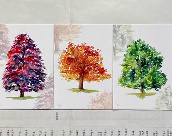 Postcards Michelle Dujardin, Dutch Trees, set of 3, watercolor.