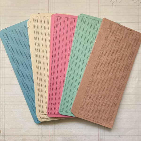 Tarjetas perforadas IBM: artesanales, azul, verde, rosa y blanquecino, elija su color