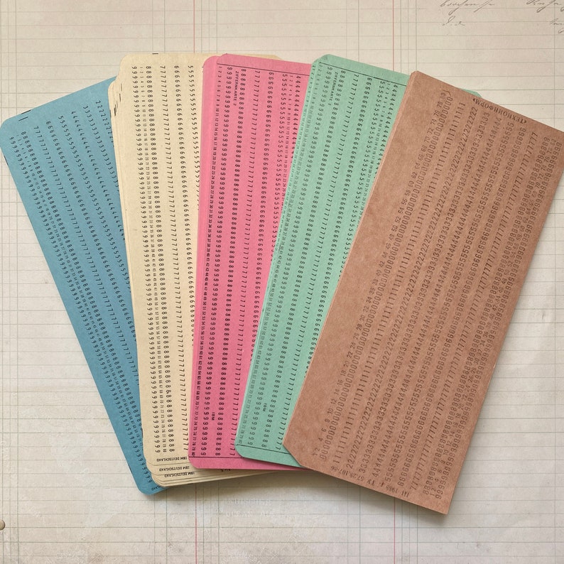 IBM punchcards craft, blue, green, pink & off-white, please choose your color afbeelding 1