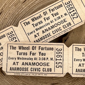 Glücksrad-Vintage-Tickets – Anamoos Civic Club, Tickets, Vintage PaperEphemera, alte Tickets, Junk Journal, sammeln, selten.