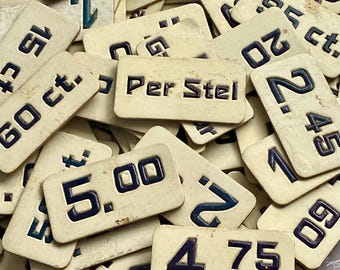Vintage price tags. Old Cardboard shop price labels. Sturdy, weird, hard to find. Original, genuine