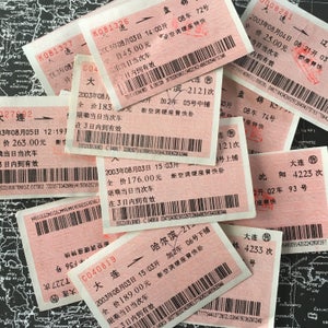 12 Vintage Chinese Public transportation tickets - bus - train - railway tickets - Great for ATC trading cards - Mixed Media - Collage