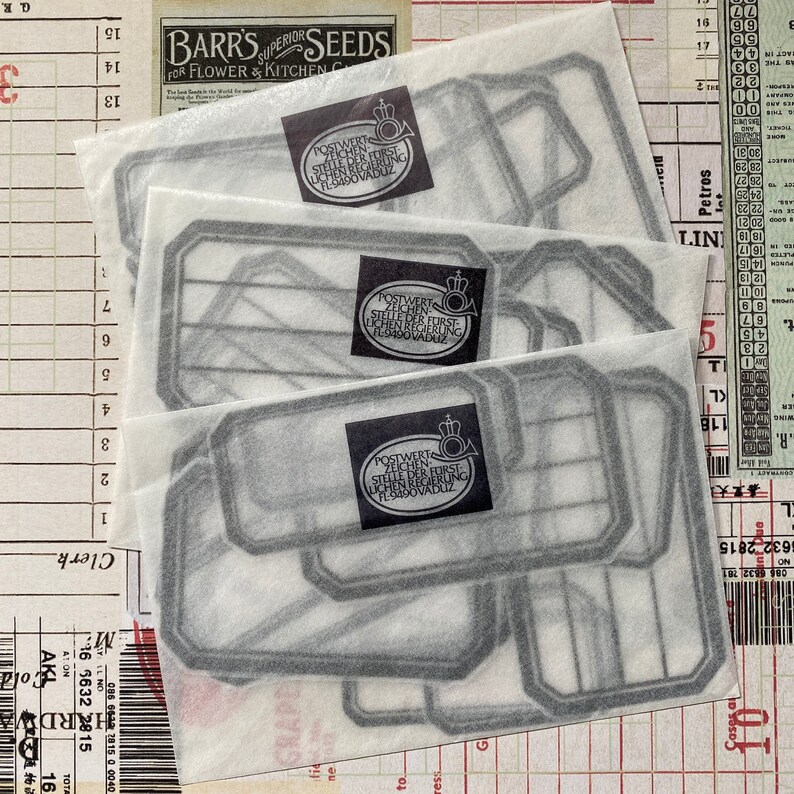 May include: Three white envelopes with black outlines and a black stamp on each. The stamp reads "Postwert Zeichen der Furstlichen Regierung FL-9490 Vaduz".