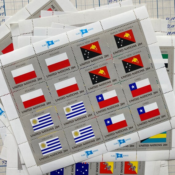Large Set With 40 Flag Stamps Sheets, Flag Series, United Nations