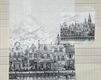 Sacs en papier noir et blanc avec illustrations de maisons - 2 tailles différentes. Sacs friandises, privilégier les sacs cadeaux, mercerie