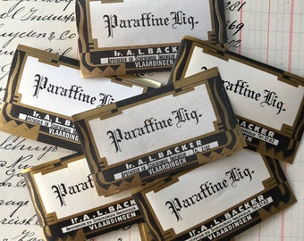 Vintage Pharmacy Kinine - Parrafin Labels - Gummed- Apothecary - Vintage - rare blue gold medicin labels paraffine