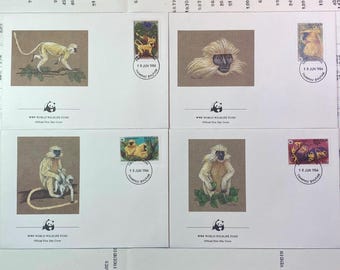 Beautiful WWF envelopes with matching stamps. Set of 4 official first day covers Bhutan 1984