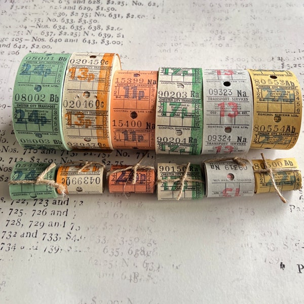 Mini roll with 50 vintage English bus tickets - please select your favorite color(s)