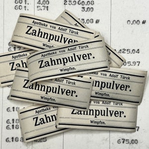 Pharmacy Labels. Old medicine labels, prop, mixed media, journaling. Vintage Apotheke, pharmacy labels. Dental powder