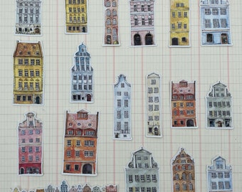 Amsterdam abrite des autocollants, un design aquarelle.