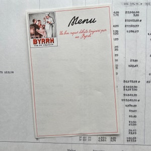 Vintage - cartes de menu rétro, vin de liqueur BYRRH, liqueur.