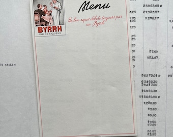 Vintage - cartes de menu rétro, BYRRH vin de liqueur, liqueur.