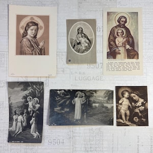 Cards with religious children’s  illustrations. Set of 6. Holy Cards, Bible markers, religion ephemera, prayer cards, journaling.
