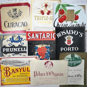 Various vintage bottle labels - choose your favorite one(s) port, liquor, wine, brandy, aperitif.