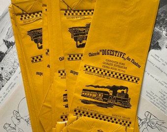 Vintage paper bags, Chicoree Digestive des Flandres. Yellow