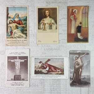 Carte con illustrazioni religiose. Set di 6. Immaginette sacre, pennarelli per Bibbia, materiale religioso effimero, santini, diari.