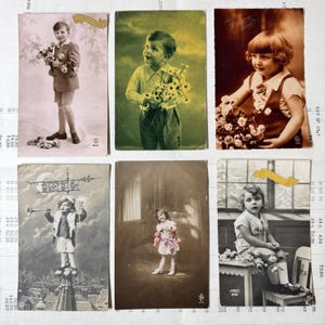 Set con 6 graziose cartoline per bambini, usate. Cartoline d'epoca per bambini. Vecchio e originale