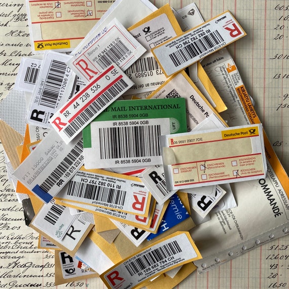 25 Registered postage mail labels with numbers / barcodes. Etsy