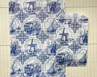 Blue - white paper bags with Dutch Delft Blue illustrations - 2 different sizes. Treat bags, favor gift bags, haberdashery