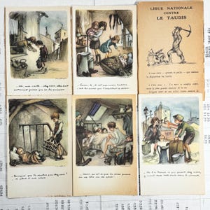 Serie di cartoline d'epoca francesi del 1936: bellissime cartoline a sostegno dei bambini delle baraccopoli.
