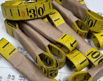 Vintage Measuring Tape, YELLOW old ruler tape from roll, rare old