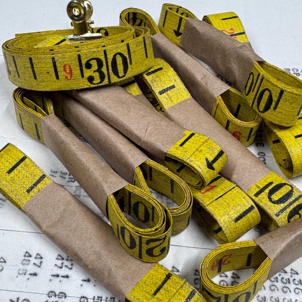 Vintage Measuring Tape, YELLOW old ruler tape from roll, rare old