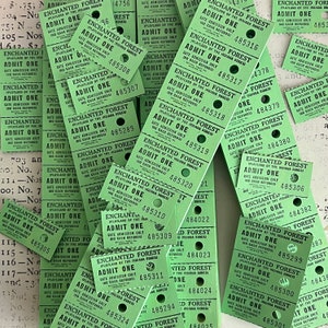 Enchanted Forest vintage tickets -  Vintage PaperEphemera, Old green Tickets, Junk Journal, Indiana Dunes, playland