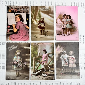 Set con 6 cartoline per bambini, usate. Cartoline vintage per bambini, ragazze. Vecchio e originale