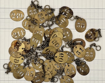 Vintage Brass Number Plates | charms with numbers, from France 1950's - 60's