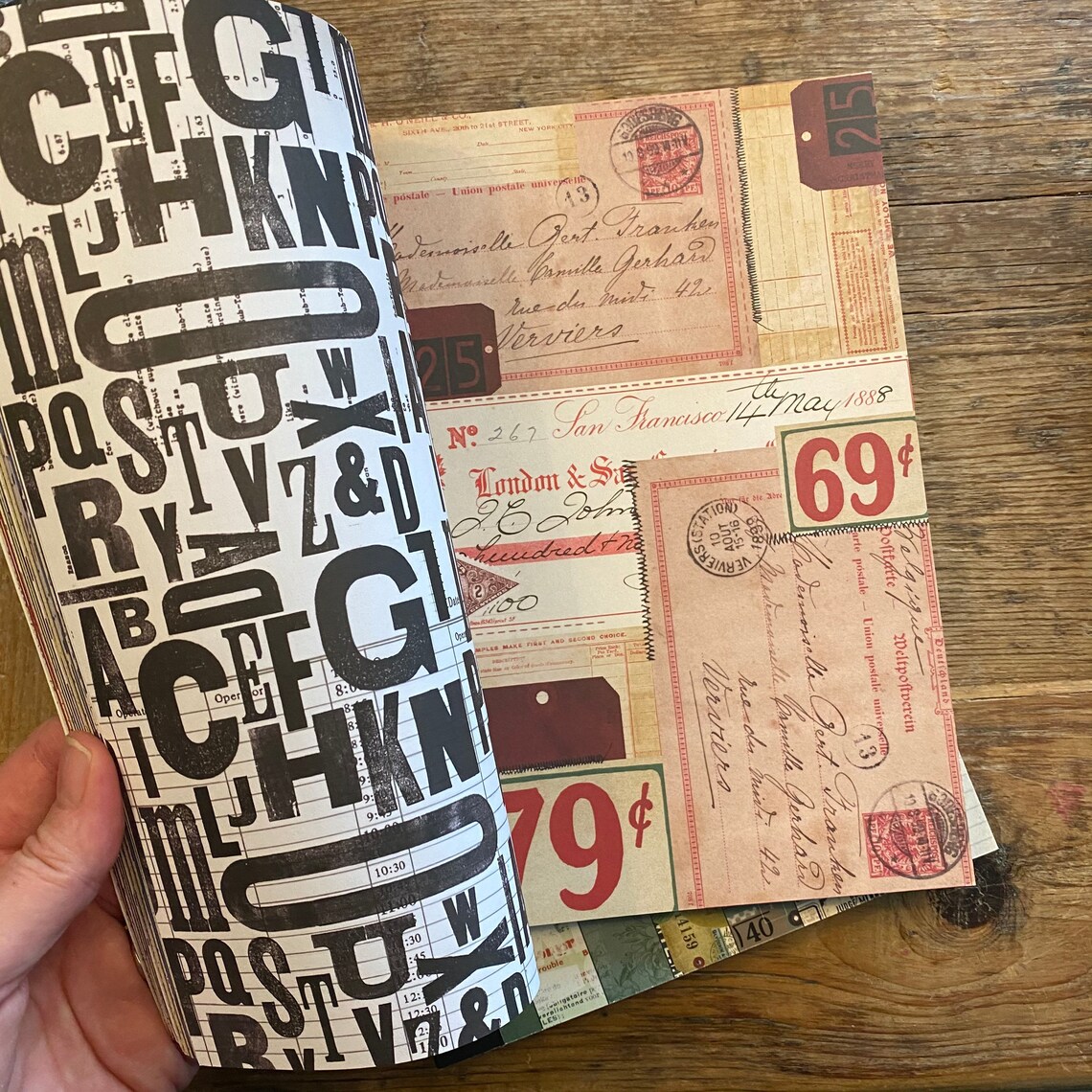 Reminiscence the book. Patterned cardstock by Esther Glas for Etsy