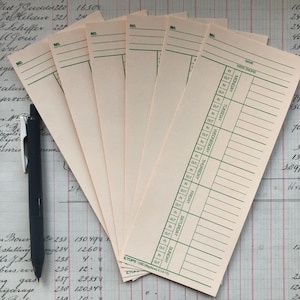 6 cartes d'enregistrement du temps. Cartes de journalisation.  Journal éphémère de style vintage. Cartes d'insertion de planificateur